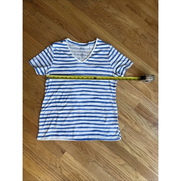 Womens Croft &Barrow V Neck White BLUE Striped Cotton Tee Top Sz M - Picture 9 of 10